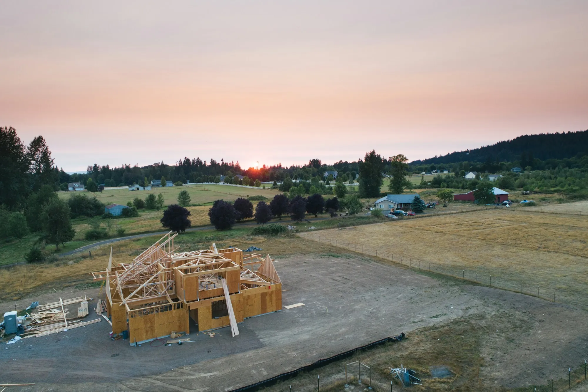 A timber-framed house under construction